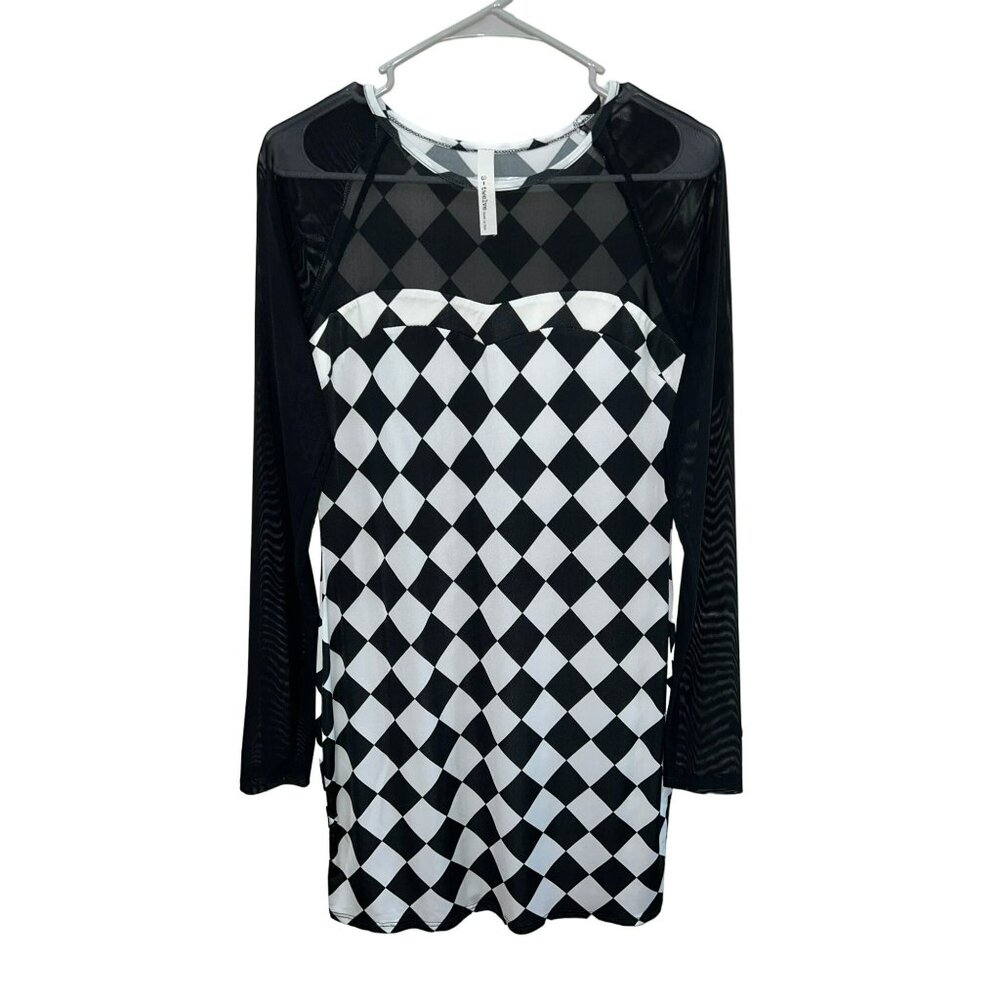 S-Twelve Checkered Sheer Sleeve Mini Dress Size Large